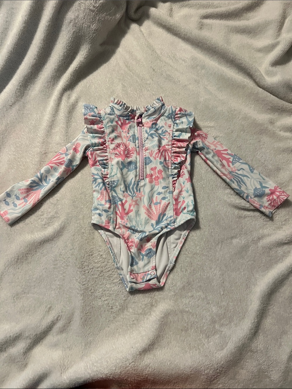 Cynthia Rowley Long-Sleeve One-Piece Swimsuit in Pink & Blue Coral Print